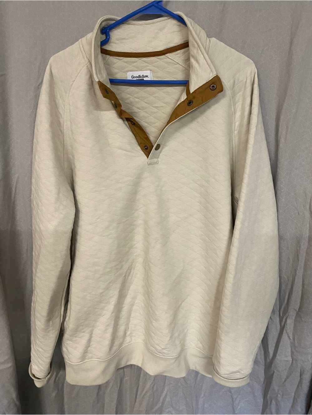 Goodfellow & Co Cream Quilted Zip-Neck Sweater with Tan Trim